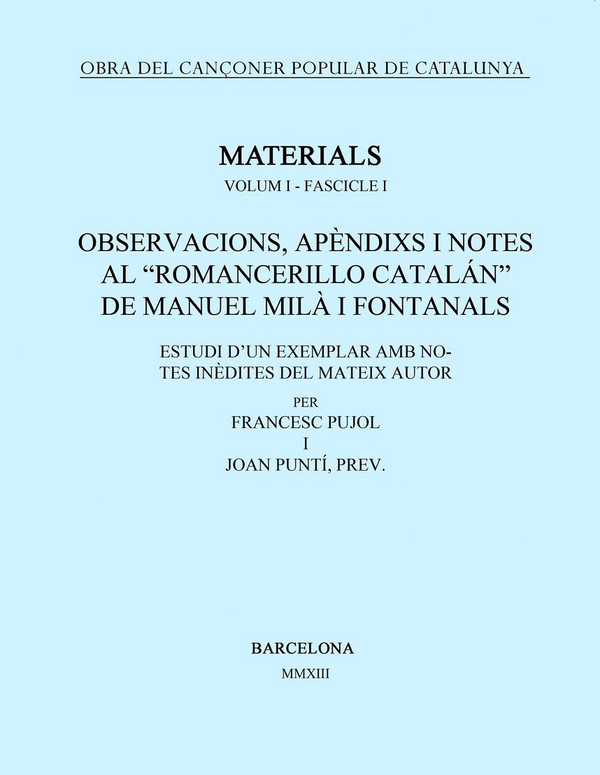 OBRA DEL CANÇONER POPULAR DE CATALUNYA. VOLUM I.  FASCICLE I | 9788498835922 | AAVV